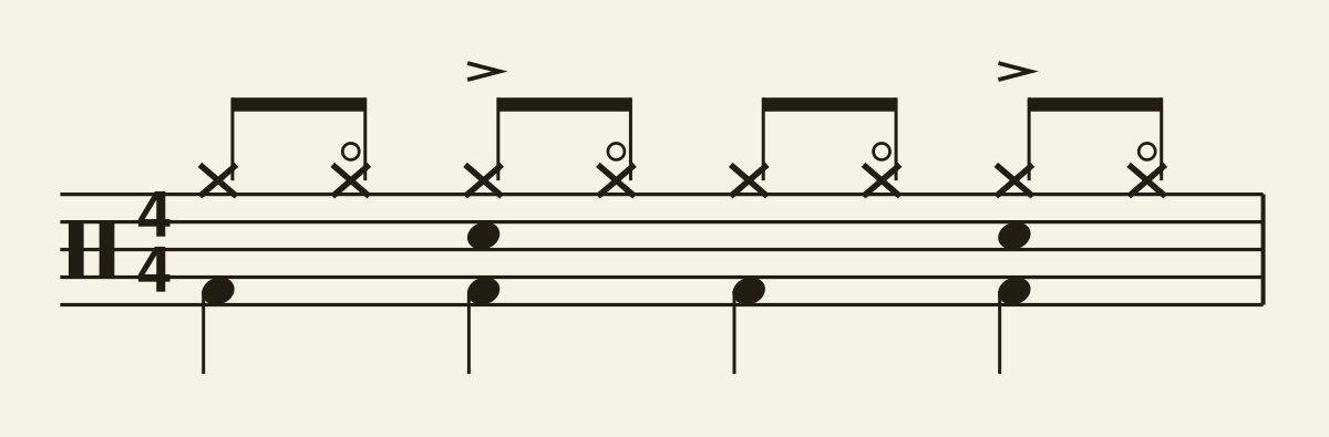 Disco Pattern drum notation