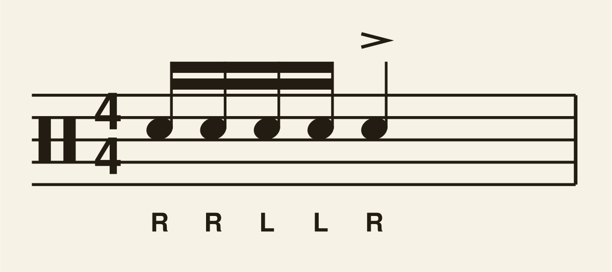 Five Stroke Roll drum notation