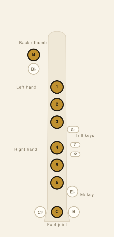 Flute fingering chart: Low C