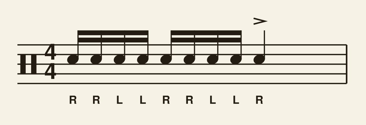 Nine Stroke Roll drum notation