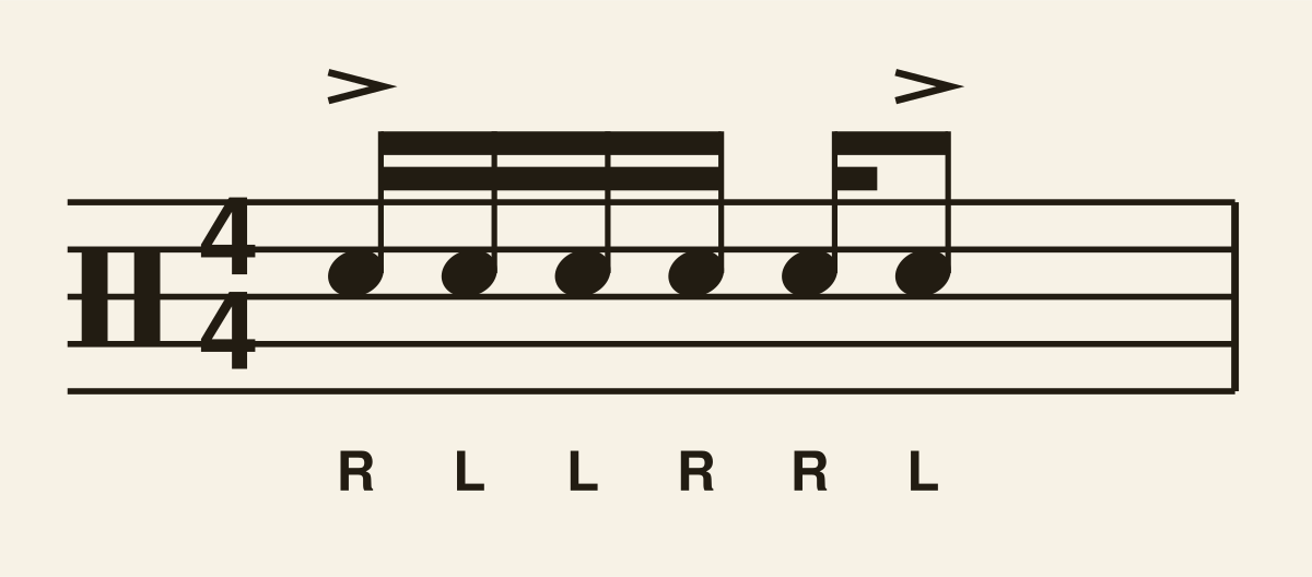 Six Stroke Roll drum notation