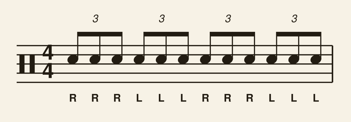Triple Stroke Roll drum notation